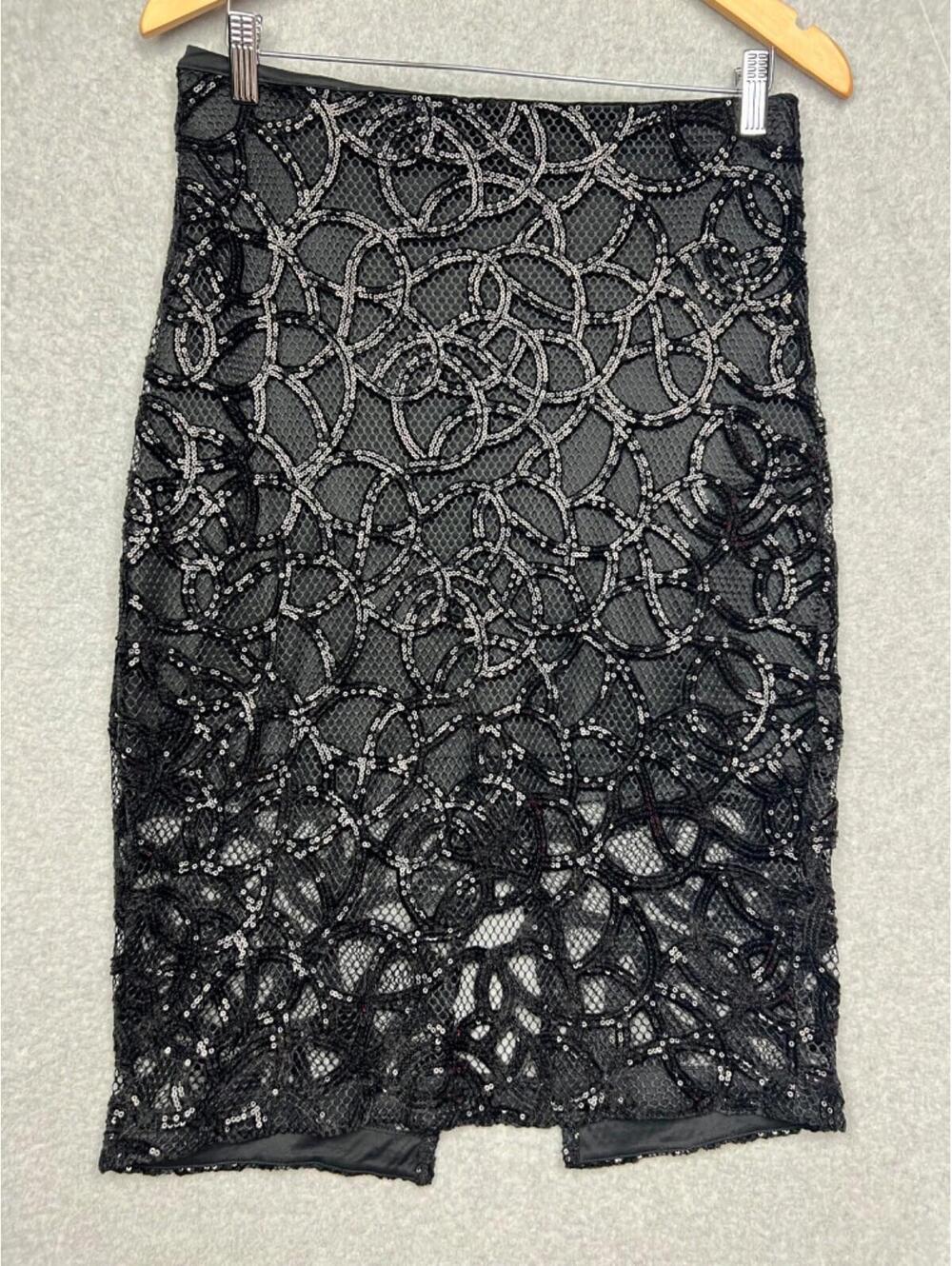 Express Mesh Sequin Mini Pencil Skirt Womens Sz 8 Black Formal Sexy Chic Event